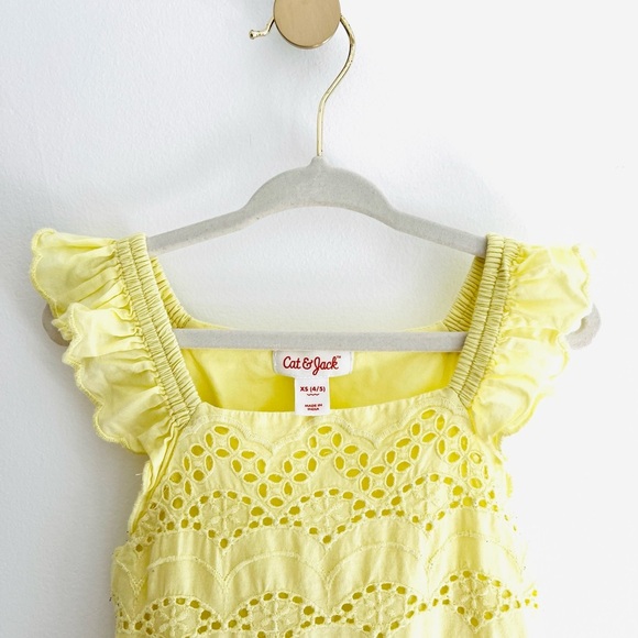 Cat & Jack 4T Sunny Yellow Eyelet Ruffle Dress - BEAUTIFUL - Like New - Picture 3 of 4